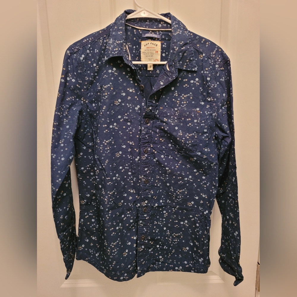 Blue floral print button down Fat Face small